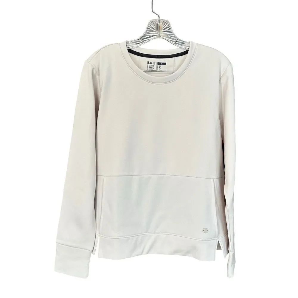 5.11 Women's Fleece Lined Pullover Crew Neck Kangaroo Pocket Cream Size Large